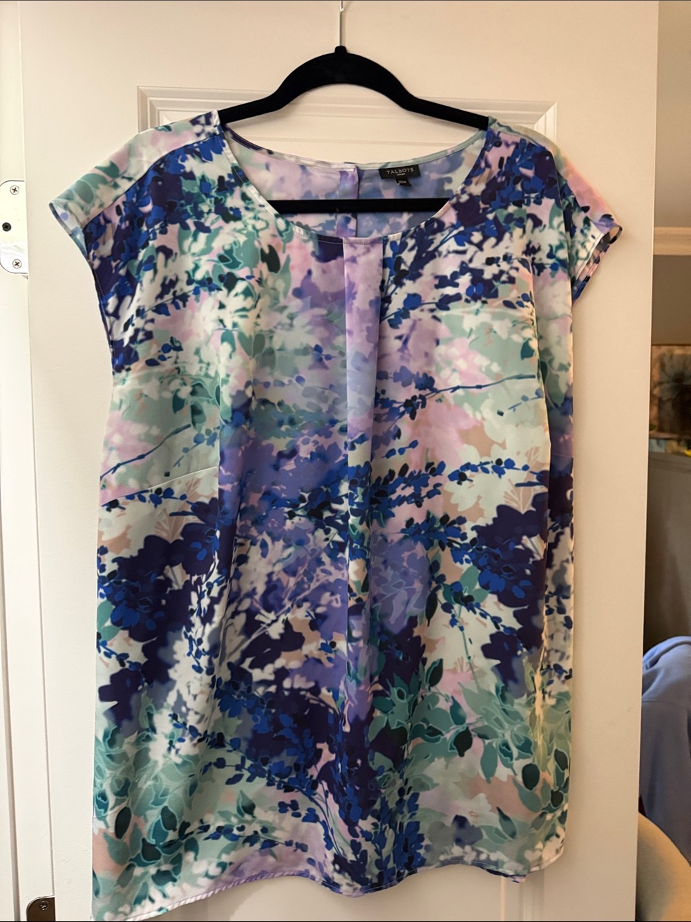 Talbots Lavender Blue Mint Floral Cap-Sleeve Blouse